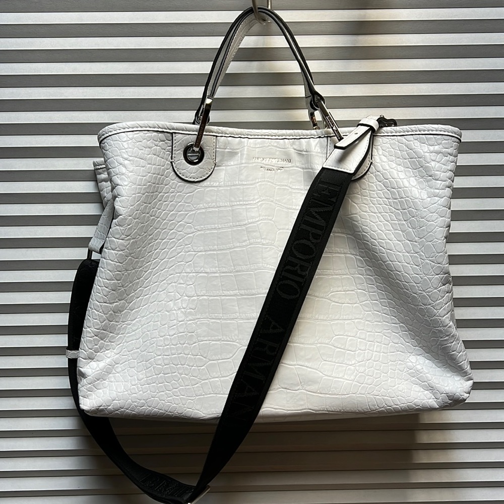 Emporio Armani White Croc-Embossed Women's Bag